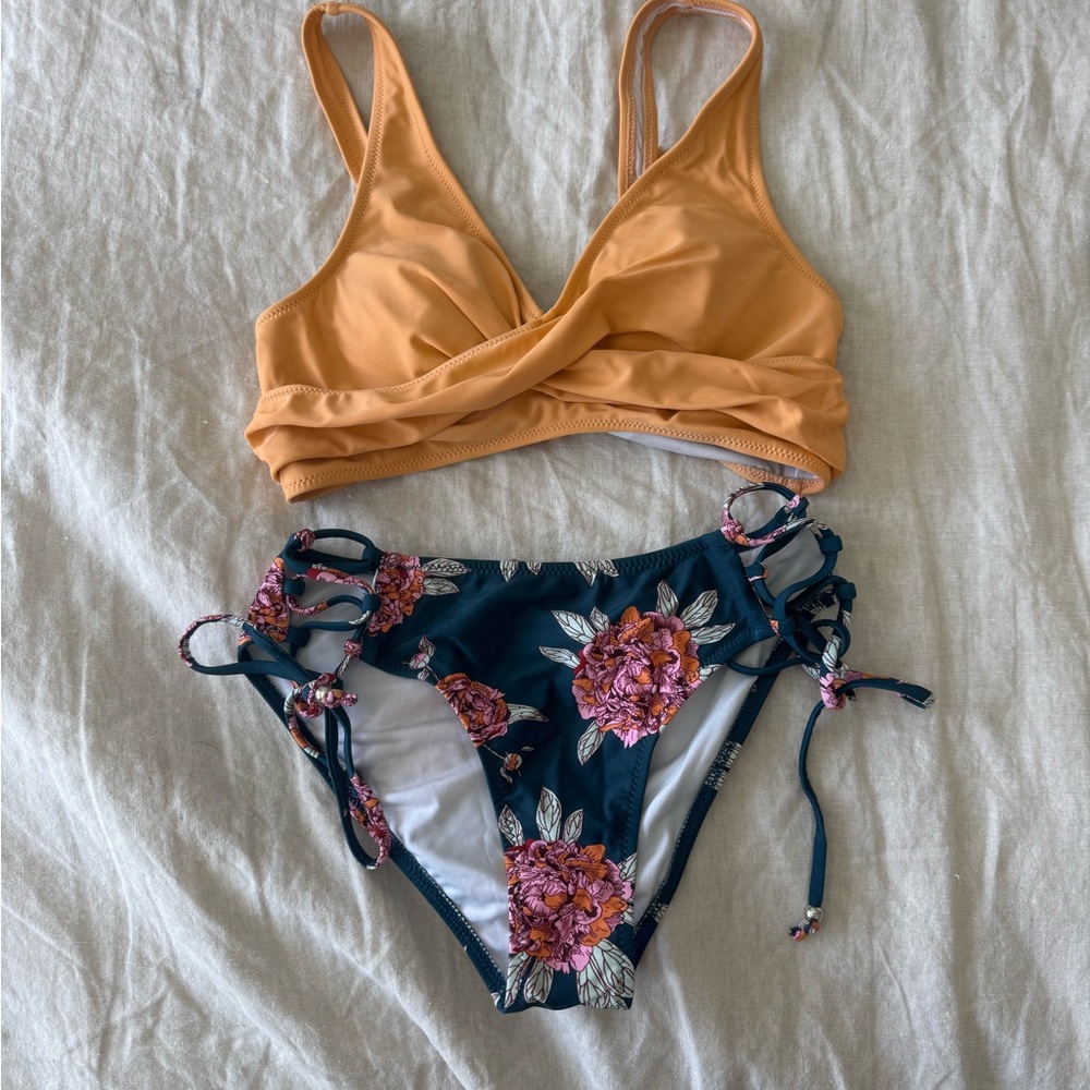 Floral Bikini Set with Orange Top
